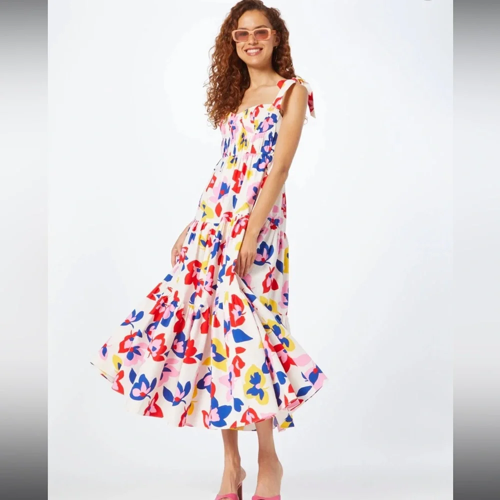 EUC Kate Spade New York Summer Flowers Tiered Dress in Cream Multi Size 0 - Picture 2 of 10